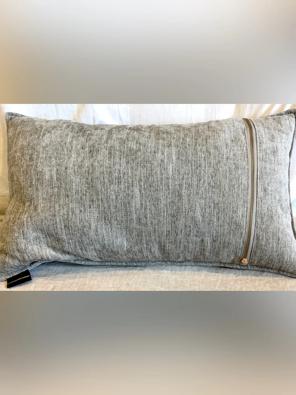 Catherine Malandrino Textured Lumbar Pillow - Gray with Gold-Toned Zipper Decor